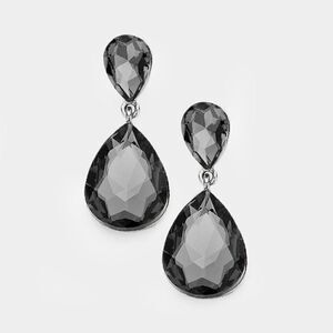 Miro Black Crystal Double Teardrop Dangle Earrings